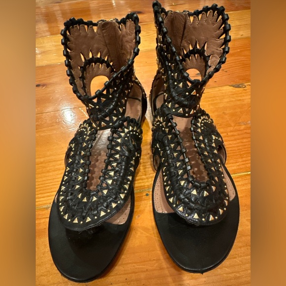 Alaia black leather gladiator sandals with gold studs size 7 - Picture 6 of 12